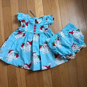 ELEANOR ROSE BLUE VINTAGE SANTA SET TOP AND BLOOMERS 18 MO